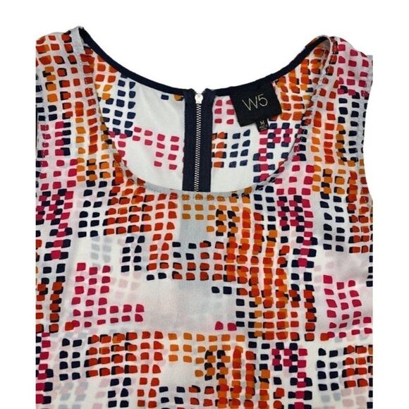 W5 White Blue Orange Pink Geometric Crew Neck Sleeveless Top sz Medium - Picture 5 of 9